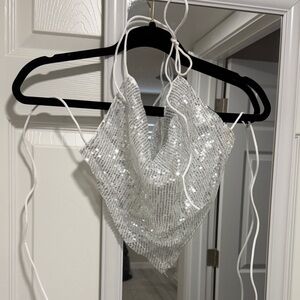 Silver Sequin Halter Top